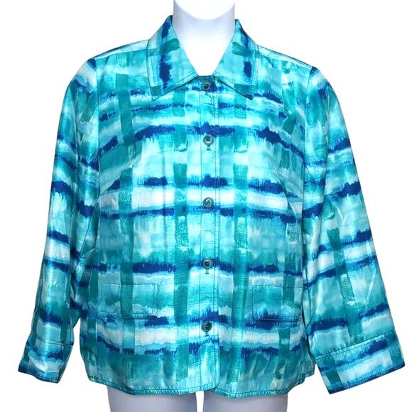 Susan Graver Lined Jacket Women's Plus Size 1X Blue Watercolor Pockets - Picture 2 of 13